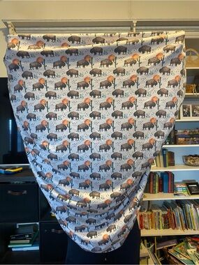 Caden Lane Buffalo and Sunset Print Fitted Crib Sheet in Gray, Brown, Orange